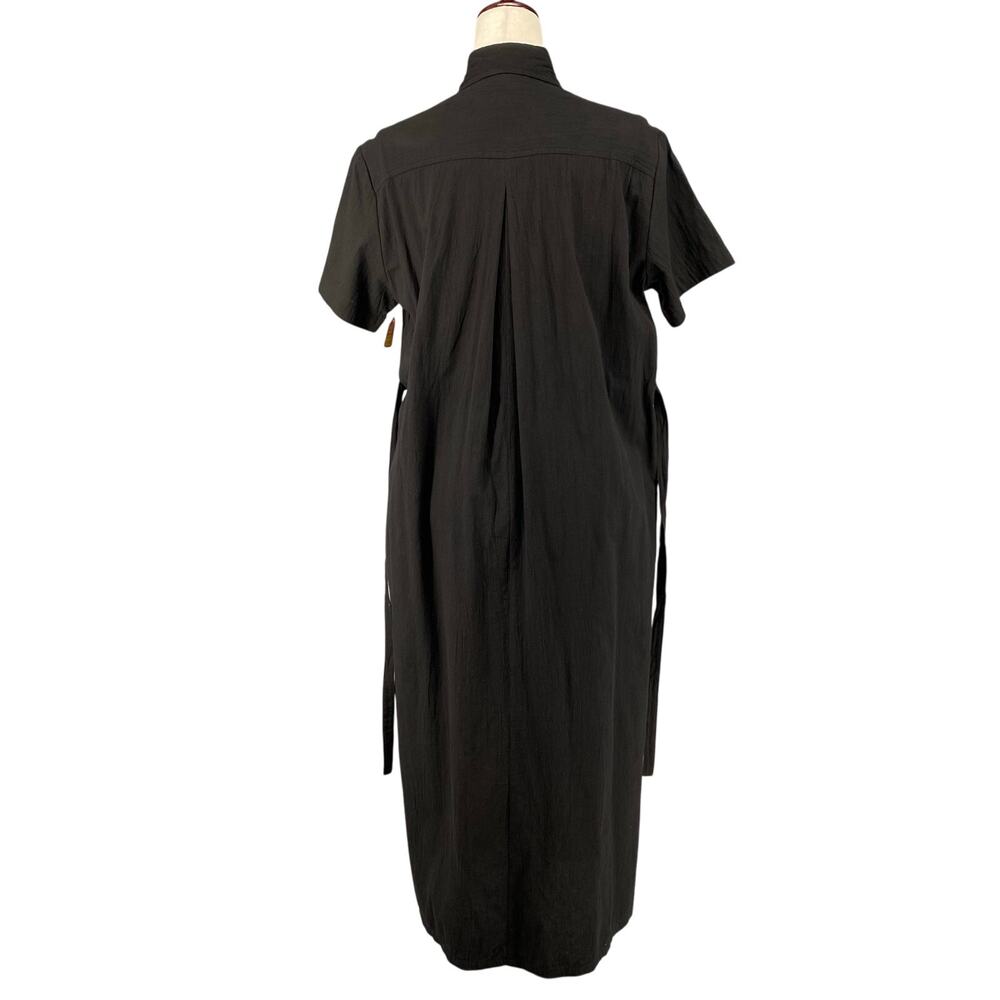 Vtg 80s 90s Two Potato Button Down Tie Back Short Sleeve Maxi Dress XS Black NOS - Picture 4 of 16